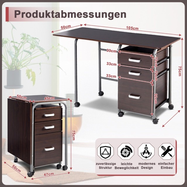 Costway Πτυσσόμενο Γραφείο Υπολογιστή με Σταθερή Μεταλλική Κατασκευ...