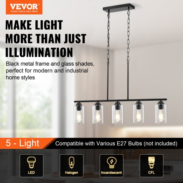 Φωτιστικό Τραπεζαρίας  με 5 λαμπτήρες 60W  VEVOR XXDTDBL2040Y4MD22V7