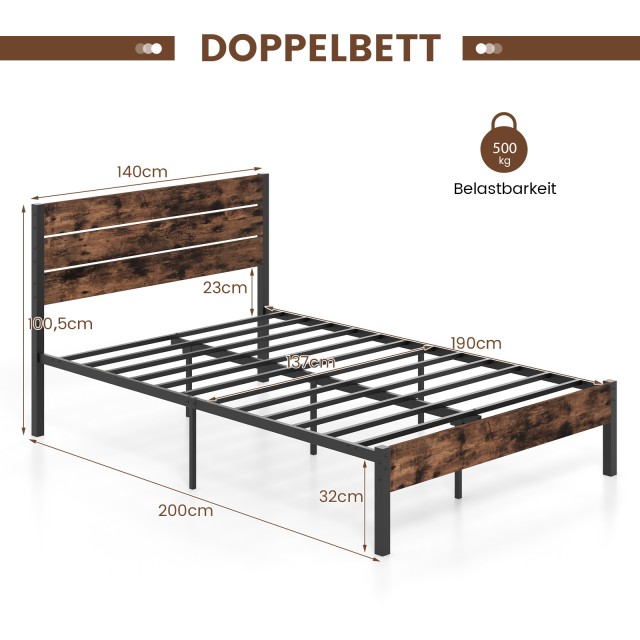 Costway Μεταλλικό Κρεβάτι 200 x 140 cm με Λάττες και Αποθηκευτικό Χ...