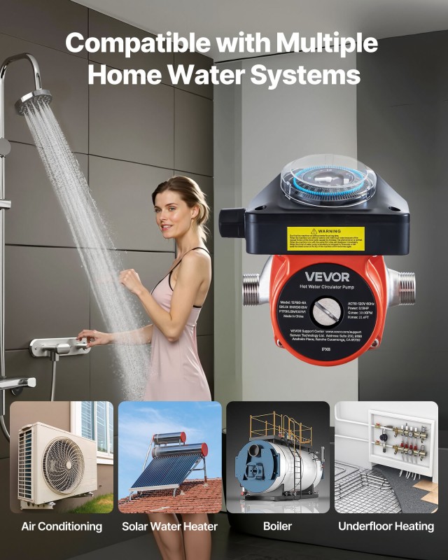 VEVOR Αντλία Κυκλοφορίας Ζεστού Νερού, 38 LPM, 100W, 220-240V SNRSX...