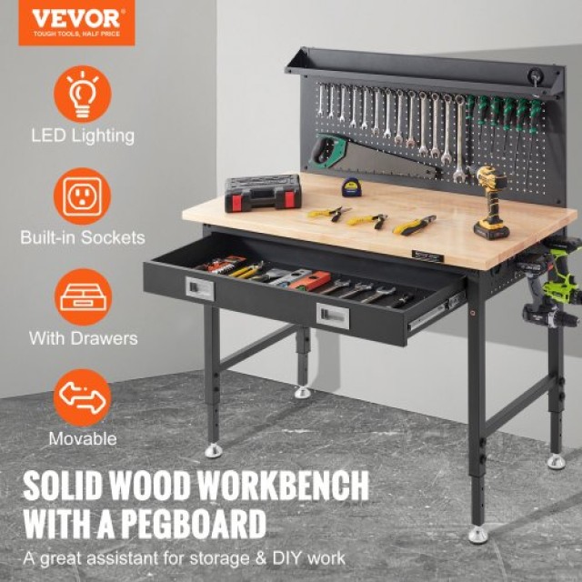 VEVOR  Πολυλειτουργικός Ξύλινος Πάγκος 48x24 με Πίνακα & Πρίζες  DGBG48X24INCHD1NXV2