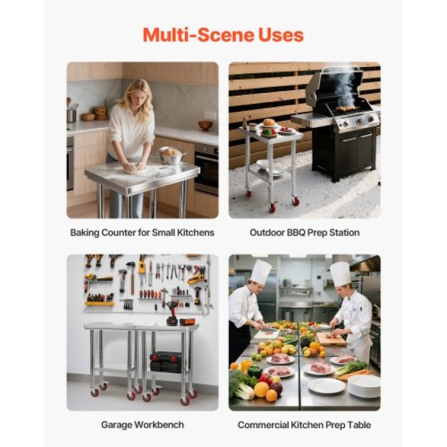 VEVOR Ανοξείδωτο Τραπέζι 61 x 45 cm για Προετοιμασία Τροφίμων με Ρυ...