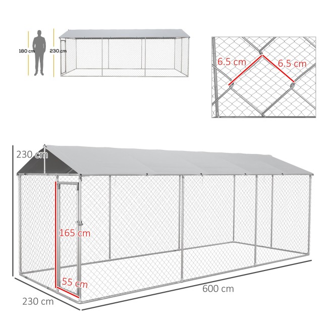 PawHut Outdoor Dog Kennel με αδιάβροχη οροφή από ύφασμα και ατσάλι ...