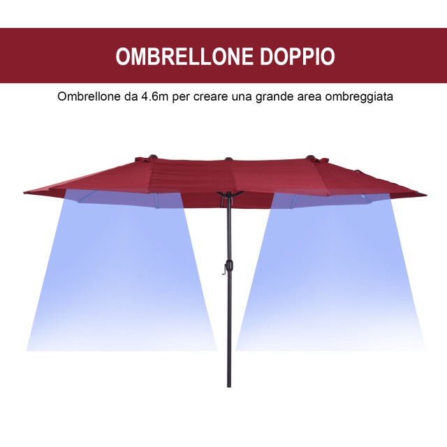 Ομπρέλα Outsunny Garden 460x270x240cm Διπλή με άνοιγμα μανιβέλας, ατσάλι και πολυεστερικό κρασί κόκκινο 84D-031V01WR