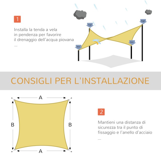 Outsunny Rectangular Shade Sail Πολυεστερική Τέντα 3x4m Άμμος 840-142SD