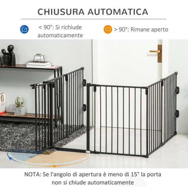 Πτυσσόμενη πύλη ασφαλείας PawHut 6 τμημάτων, Steel Dog Barrier Gate - Μαύρο D06-128