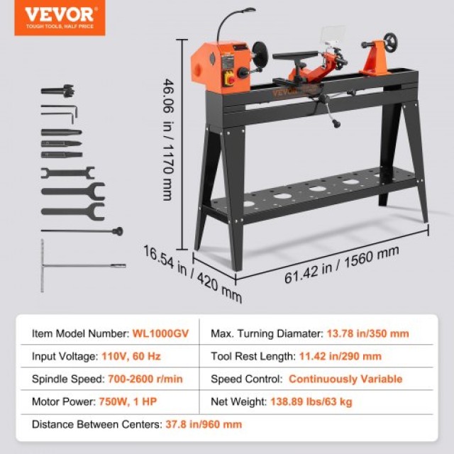 Τόρνος Ξύλου VEVOR με Αντιγραφικό, 1 HP, 680-2520 RPM  LSMGCCY4015HPA4QAV2