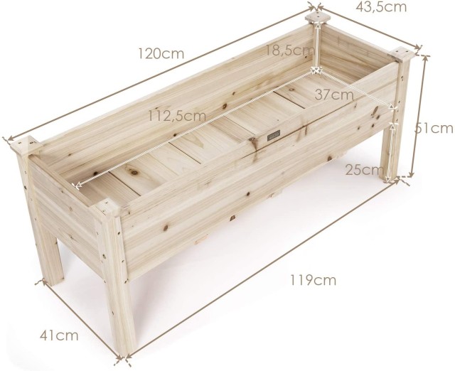Costway Υπερυψωμένο Κιβώτιο Φύτευσης από Ξύλο Έλατου 120 x 43,5 x 5...