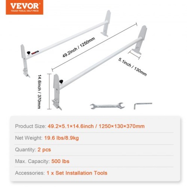 Ράφι Οροφής VEVOR για Βαν, 2 Μπάρες, Ρυθμιζόμενο 1200-2000 mm, 227 kg, για Chevrolet Express, GMC Savana  XSHCH250039645AC2V0