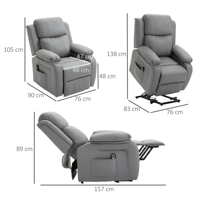 HOMCOM Electric Relax Πολυθρόνα και Ανυψωτικό Ανακλινόμενο έως 160° με Τηλεχειριστήριο, σε Faux Leather - Γκρι 713-092V90GY