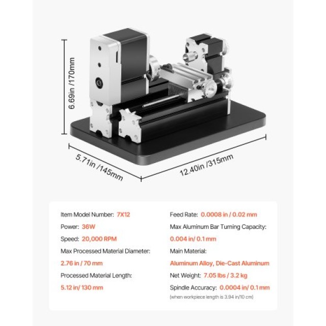 VEVOR Μίνι Τόρνος Μετάλλου 36W 20,000 RPM MNJXJSCC36W0E26IBV2
