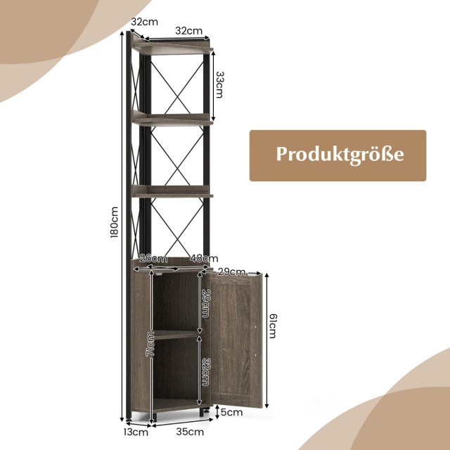 Costway Γωνιακή Ντουλάπα 48 x 32 x 180 cm  με Ρυθμιζόμενα Ράφια και...