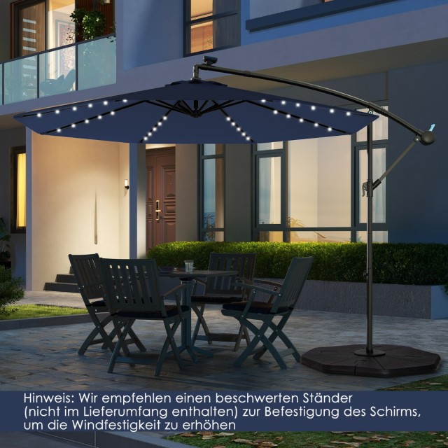 Costway Ηλιακή Ομπρέλα Κρεμαστή 300 x 250 εκ. με Φωτισμό LED και Ρυ...