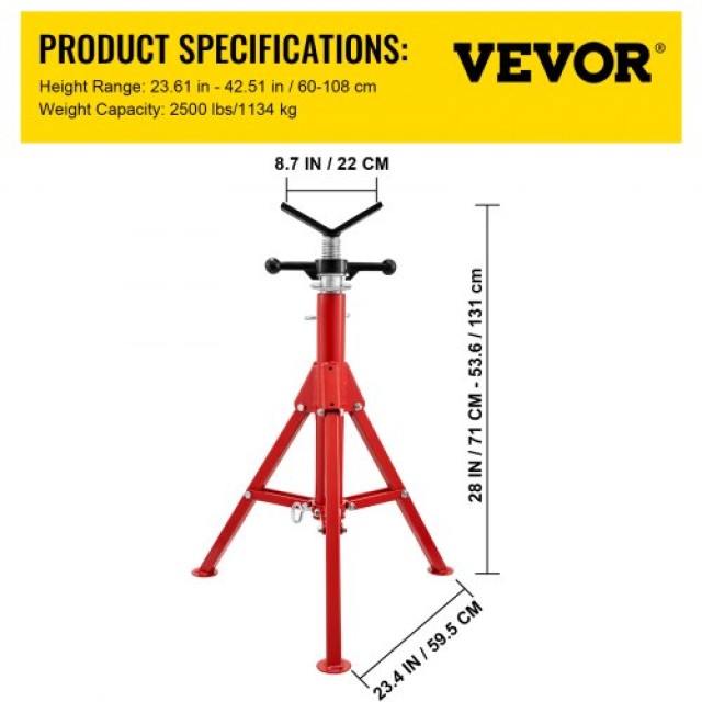 VEVOR Βάση Σωλήνων V Head 1/8-12, Ρυθμιζόμενο Ύψος 28-52, Φορητή Ανθεκτική Βάση 2500 lb, Ανθρακοχάλυβας  GJ1107SGJ-VX00001V0