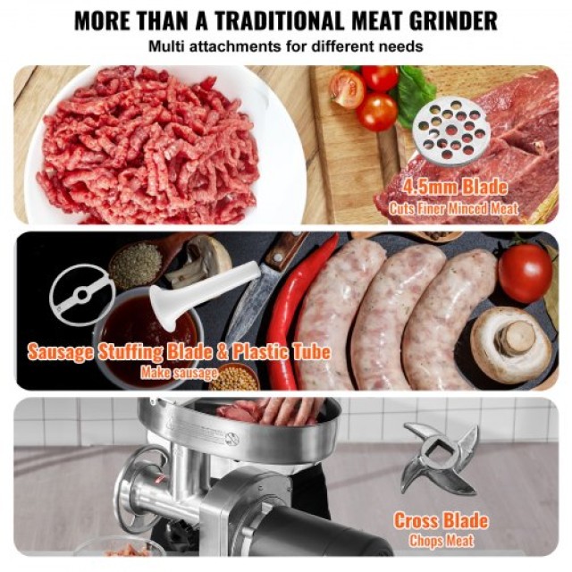 VEVOR  Ηλεκτρικός Κρεατομηχανή 6 lbs/λεπτό με Λουκανικομηχανή Κουζί...