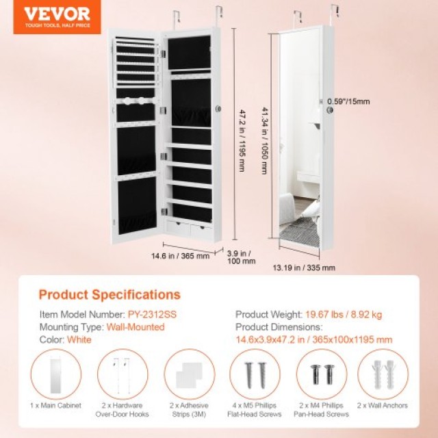 VEVOR Λευκή Κρεμαστή Κλειδωτή Ντουλάπα Καθρέφτης 47.05in BGSZBSNJ1454YENXFV9