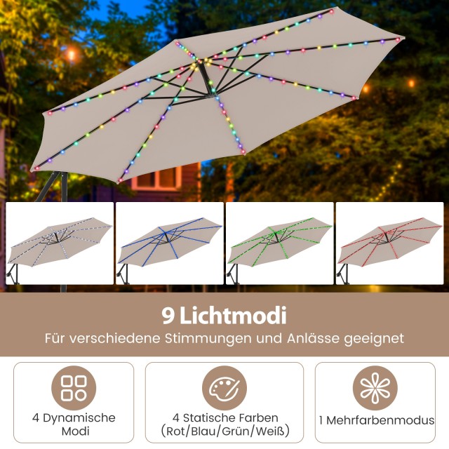 Costway Μεγάλη Ομπρέλα με LED, Ρυθμιζόμενη, με Βάρος, Μπεζ NP12389BE