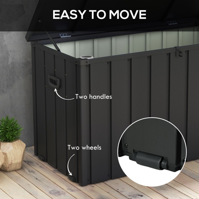Πάγκος αποθήκευσης Outsunny 450L με 2 τροχούς και λαβές, σε ατσάλι και PP, 125,5x61,5x70 cm, Σκούρο Γκρι 84G-326V00BK