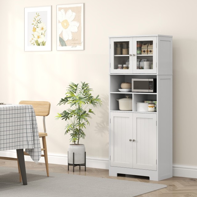 HOMCOM Λευκή Κουζίνα Κρεντένζα 60x30x145.5 cm με Γυάλινες Πόρτες 83...