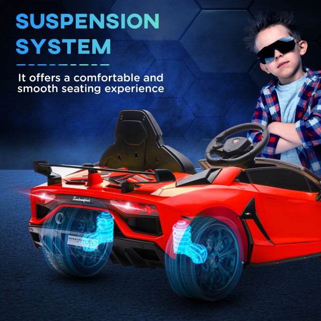 HOMCOM 12V Lamborghini Licenseded Electric Ride-On Toy Car for Children με Κόρνα και Τηλεχειριστήριο, 107,5x63x42 cm, Κόκκινο 370-306V90RD