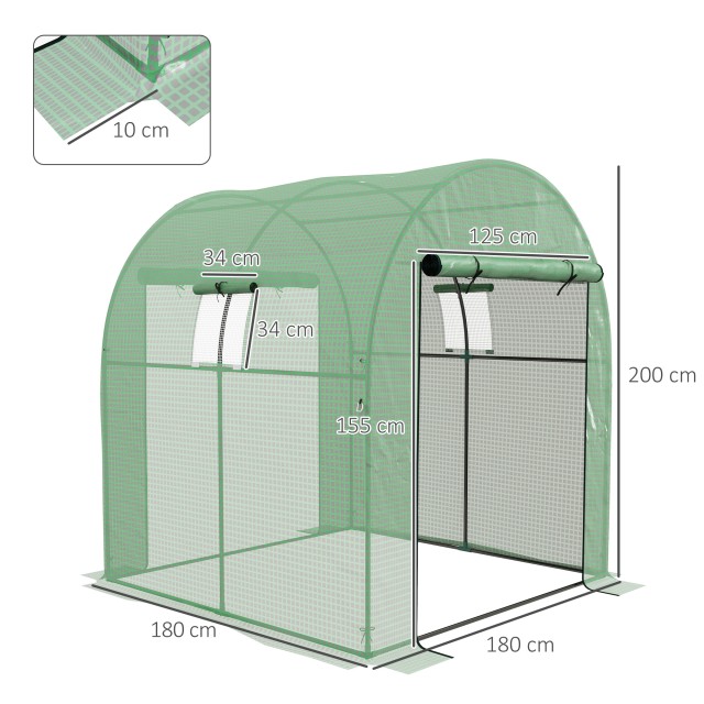 Outsunny Tunnel Θερμοκήπιο για Λαχανόκηπους 1,8x1,8x2m από χάλυβα και PE Anti UV με Roller Doors and Windows, Green 845-958V00GN