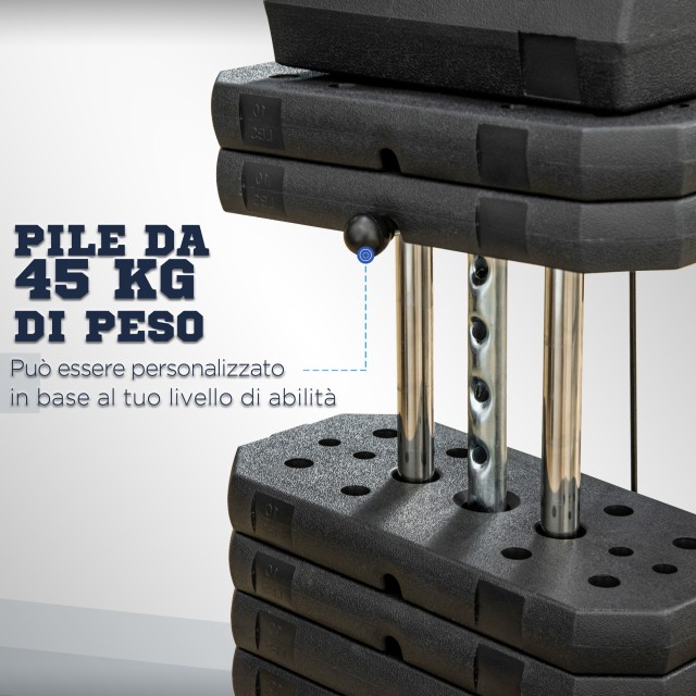 HOMCOM Multifunction Fitness Station Power Tower με βάρη έως 45 κιλά και πάγκο με επένδυση, 135x103x210 cm A91-177