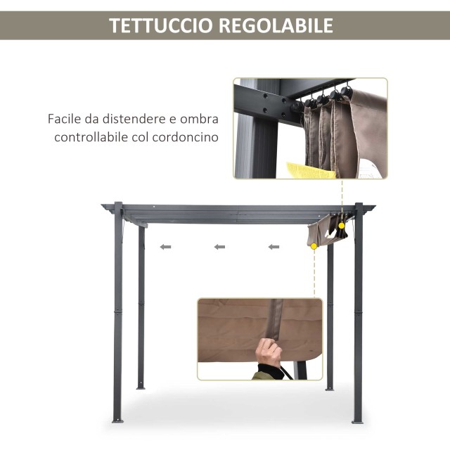 Outsunny Garden Pergola 3x3 m με αναδιπλούμενη Anti-UV οροφή και πλαίσιο αλουμινίου, γκρι 84C-054BK