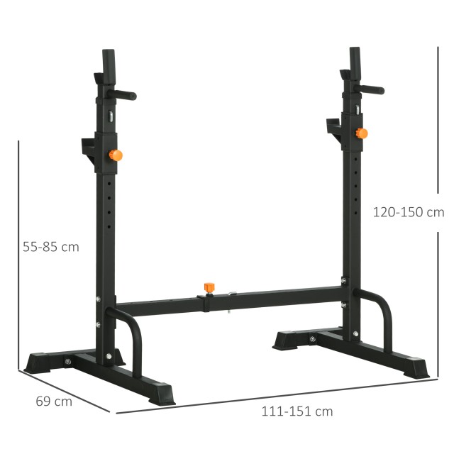 HOMCOM Barbell Rack με στηρίγματα για Dip Station και Push Up από ατσάλι, Ρυθμιζόμενο ύψος και πλάτος, μαύρο A91-216BK