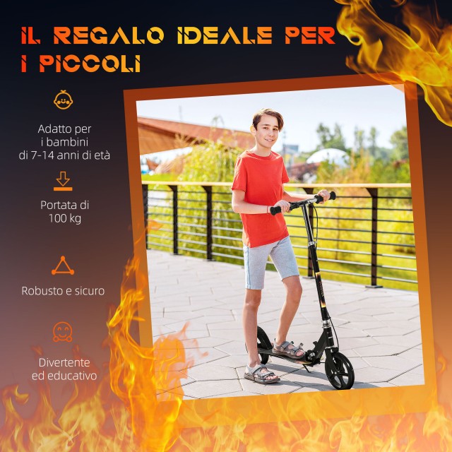HOMCOM Scooter για παιδιά 7-14 ετών με τιμόνι ρυθμιζόμενο σε 3 ύψη, 86x35x93/98/103 cm, μαύρο 371-046V01BK