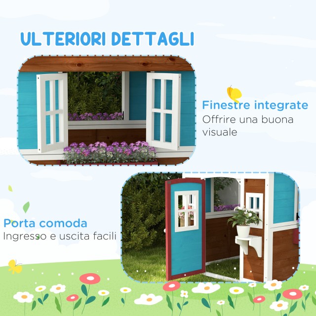 Outsunny Playhouse για παιδιά 3-8 ετών με επικλινή στέγη, γλάστρες και ζαρντινιέρες, σε ξύλο ελάτης, 114x126,4x135 cm 345-027V00DR