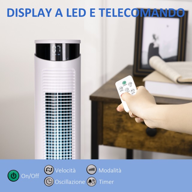 Ανεμιστήρας Tower 45W με 4 λειτουργίες και 3 ταχύτητες με χρονοδιακόπτη 12 ωρών, σε ABS και αλουμίνιο, Ø31,5x93 cm, Λευκό 824-062V90WT