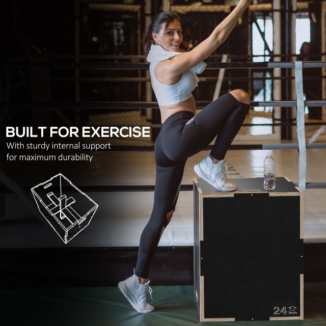 SPORTNOW Plyometric Jump Box σε 3 ύψη σε αντιολισθητικό ξύλο, 61-51-41cm, μαύρο A93-055V01BK