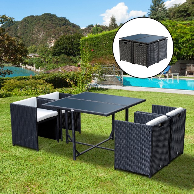 Σετ έπιπλα κήπου Outsunny σε τραπεζαρία PE Rattan με 4 καρέκλες με μαξιλάρια, μαύρο 863-008