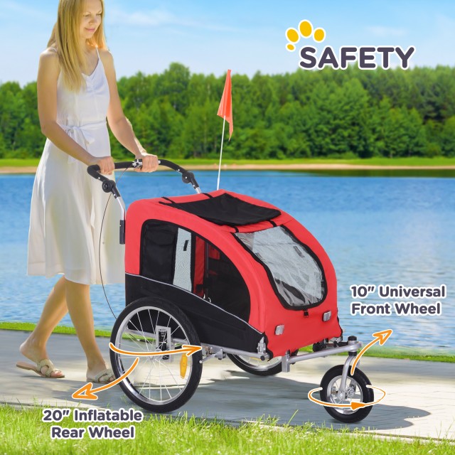 PawHut Bicycle Trailer για σκύλους μεσαίου μεγέθους με 2 εισόδους με παράθυρα και ηλιοροφή, 126-155x83x108 cm, κόκκινο 5663-1289