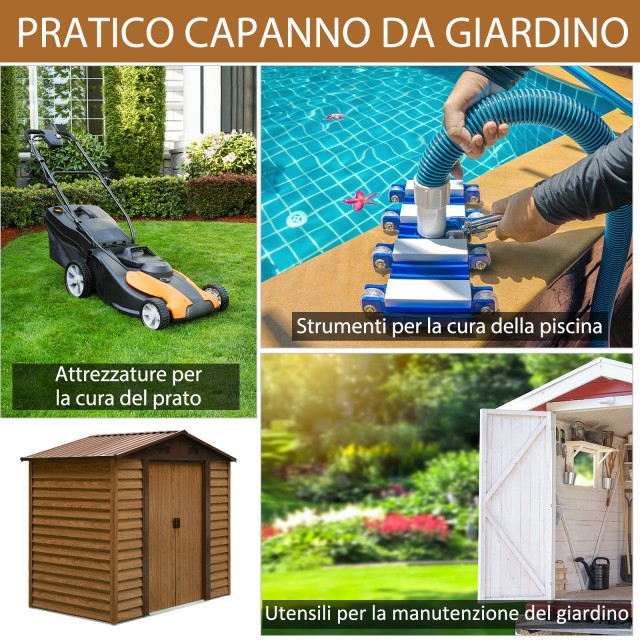 Αποθήκη Outsunny Garden με συρόμενες πόρτες και τοίχους με εφέ ξύλου, 152x235,7x208,7 cm 845-172