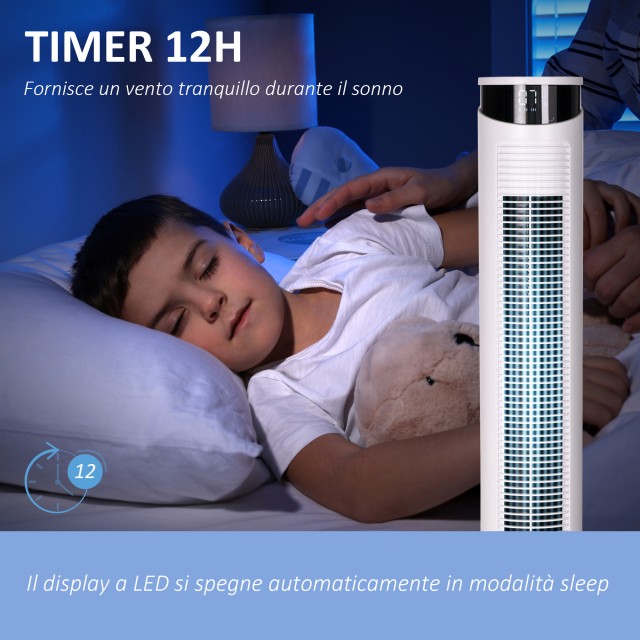 Ανεμιστήρας Tower 45W με 4 λειτουργίες και 3 ταχύτητες με χρονοδιακόπτη 12 ωρών, σε ABS και αλουμίνιο, Ø31,5x93 cm, Λευκό 824-062V90WT