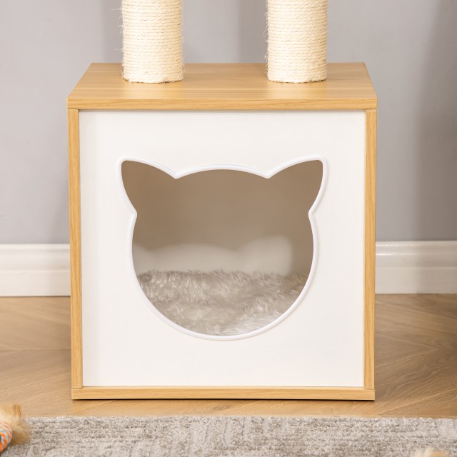 PawHut Cat House με γρατσουνιές σιζάλ, μαξιλάρια και μπάλα που πλένονται, 35x35x81cm, δρυς D30-435
