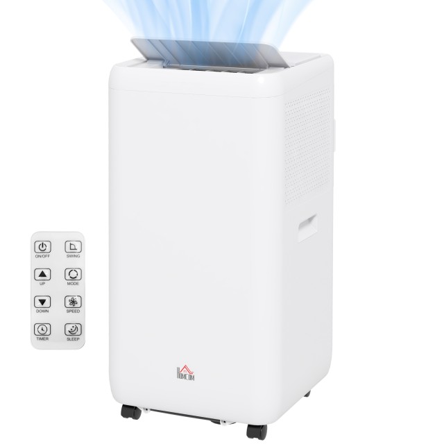 Φορητό κλιματιστικό HOMCOM 1250W με 5 λειτουργίες και χρονοδιακόπτη 24 ωρών, 35,5x35x70 cm, Λευκό 823-056V90WT