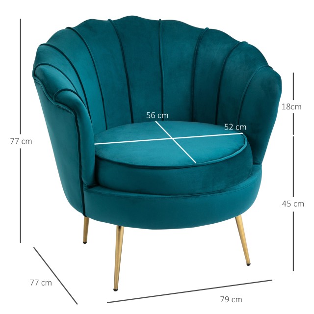 Πολυθρόνα HOMCOM Vintage Design σε πετρελαϊκό πράσινο βελούδο 833-961