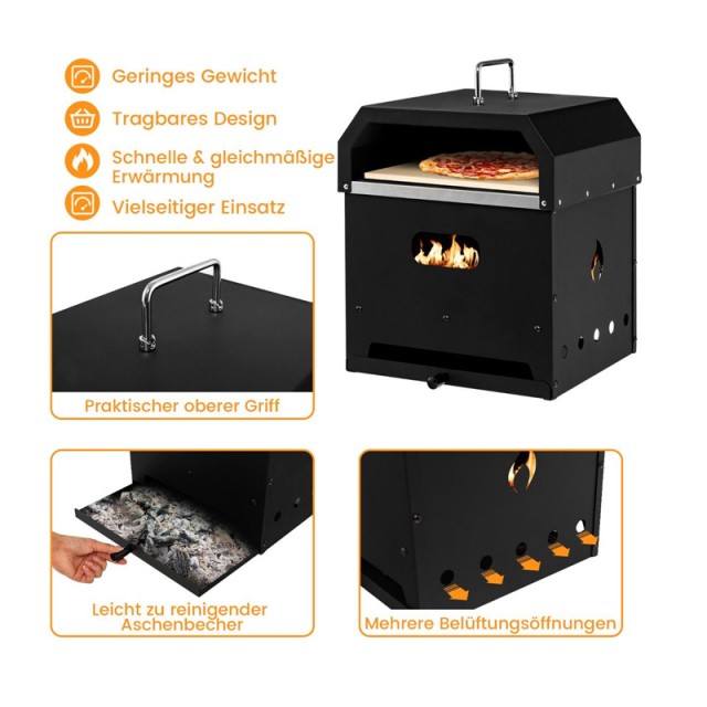 Φορητός Φούρνος Πίτσας με Κάρβουνο Πολλαπλών Χρήσεων 4 σε 1 36 x 33...