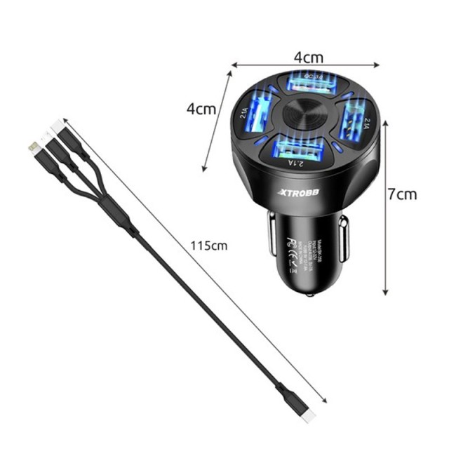 Φορτιστής Αυτοκινήτου με 3 Θύρες USB 2.1A και 1 USB QC 3.0 LED Xtrobb 19907