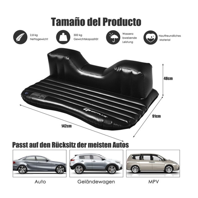 Φουσκωτό Στρώμα Αυτοκινήτου 142 x 91 x 48 cm με Ηλεκτρική Αντλία Costway AP2197