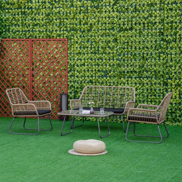 Σετ έπιπλα κήπου Outsunny σε PE Rattan με 2 πολυθρόνες, καναπέ και τραπεζάκι σαλονιού με γυάλινο ράφι 860-202