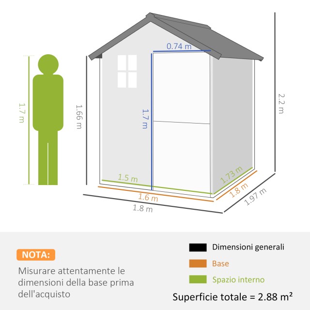 Ξύλινο υπόστεγο κήπου 1,8x2m με διπλή πόρτα, παράθυρο και βάση, χρώμα ξύλου 84H-099V00ND
