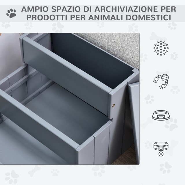 PawHut 3-Step Dog Ladder με αντιολισθητικό στρώμα και εσωτερικό χώρο, 40,5x44,5x38cm, γκρι D06-065GY