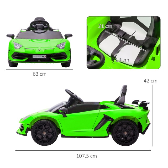 HOMCOM 12V Lamborghini Licenseded Electric Ride-On Toy Car for Children με Κόρνα και Τηλεχειριστήριο, 107,5x63x42 cm, Πράσινο 370-306V90GN