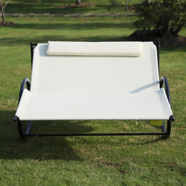 Outsunny 2θέσια ξαπλώστρα, Rocking Garden Lounge σε μεταλλικό και κρεμ λευκό Textilene 84A-027
