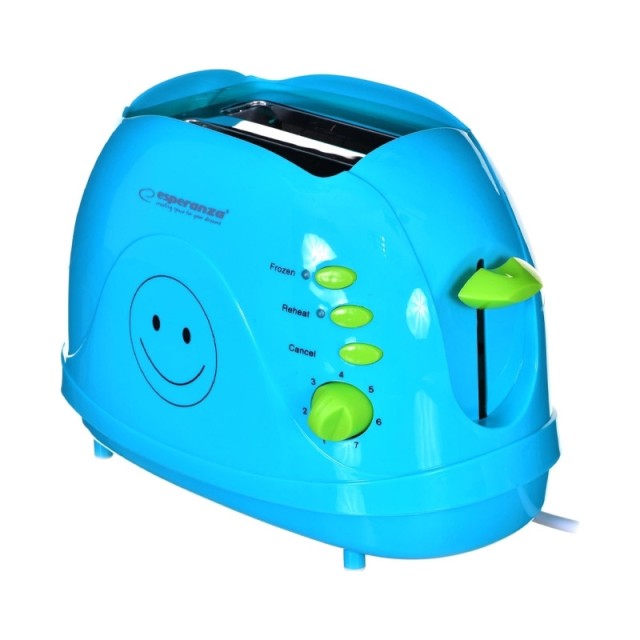 Φρυγανιέρα 2 Θέσεων 750 W Χρώματος Μπλε Esperanza Smiley EKT003B