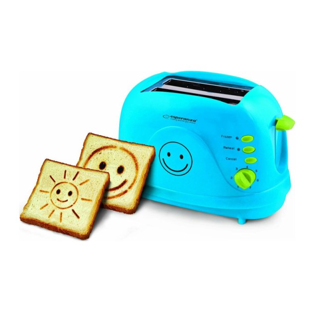 Φρυγανιέρα 2 Θέσεων 750 W Χρώματος Μπλε Esperanza Smiley EKT003B
