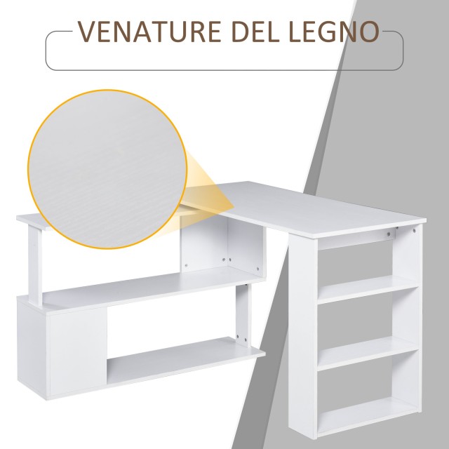 Homcom Γωνιακό Γραφείο με 5 Ράφια Λευκό 120 x 100 x 74,5 εκ. 836-074WT